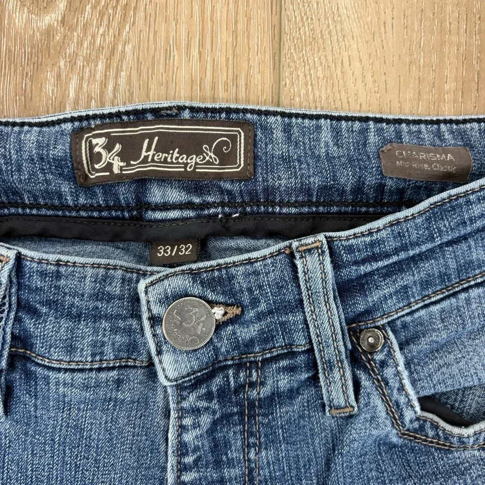Size 34 Heritage Men's Straight Jeans Classic Fit Blue Denim Medium Wash